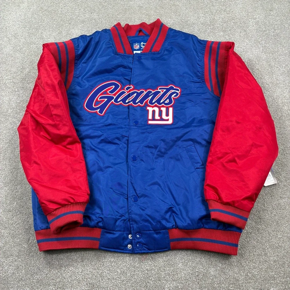 NFL New‎ York Giants Ultra Game Satin Jacket Full Snap Blue Red Mens M
